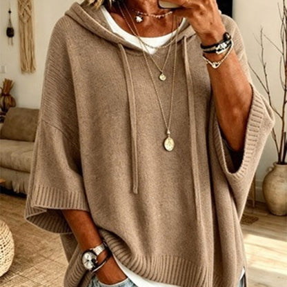 🧥✨ Sudadera con Capucha de Punto Vintage para Mujer – Diseño Desgastado, Tejido Suave y Estilo Casual Sofisticado