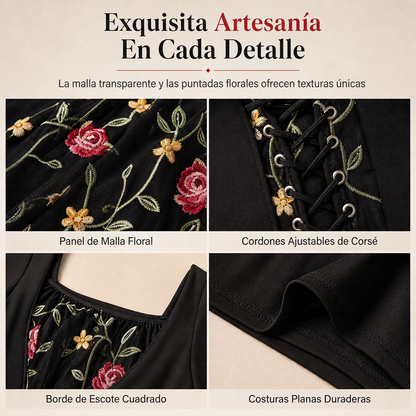 👗🌸 Vestido Largo Bordado Floral para Mujer – Escote Cuadrado, Corte Favorecedor y Elegancia Bohemi