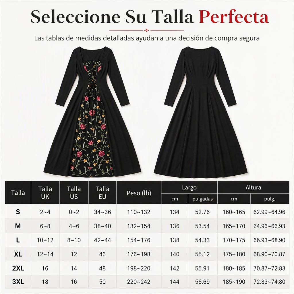 👗🌸 Vestido Largo Bordado Floral para Mujer – Escote Cuadrado, Corte Favorecedor y Elegancia Bohemi