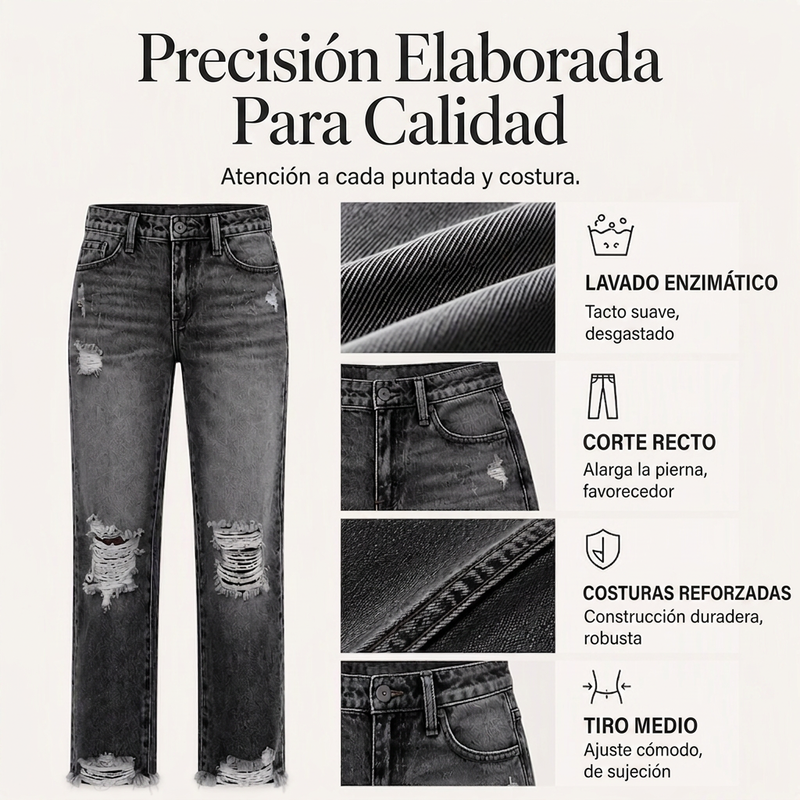 👖✨ Vaqueros Rotos Desgastados Retro para Mujer – Estilo Vintage, Ajuste Cómodo y Look Casual con Mucha Personalidad