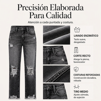 👖✨ Vaqueros Rotos Desgastados Retro para Mujer – Estilo Vintage, Ajuste Cómodo y Look Casual con Mucha Personalidad