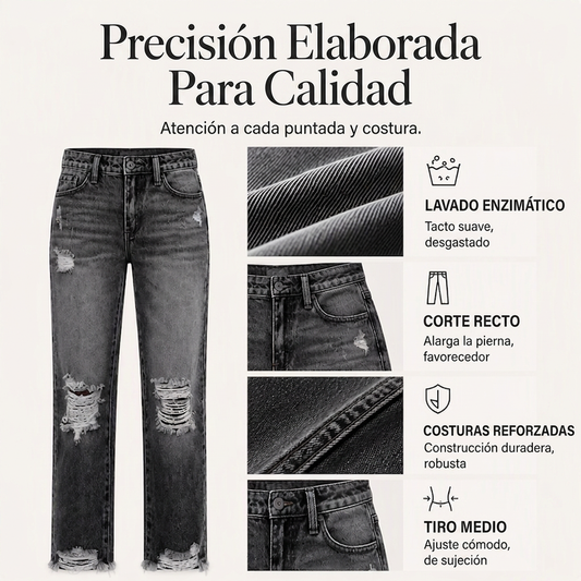 👖✨ Vaqueros Rotos Desgastados Retro para Mujer – Estilo Vintage, Ajuste Cómodo y Look Casual con Mucha Personalidad