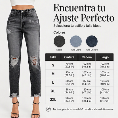 👖✨ Vaqueros Rotos Desgastados Retro para Mujer – Estilo Vintage, Ajuste Cómodo y Look Casual con Mucha Personalidad