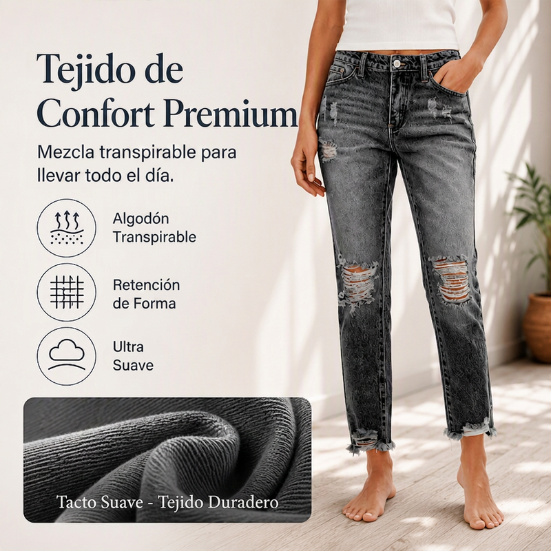 👖✨ Vaqueros Rotos Desgastados Retro para Mujer – Estilo Vintage, Ajuste Cómodo y Look Casual con Mucha Personalidad