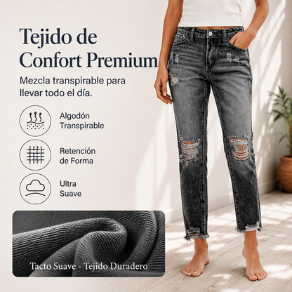 👖✨ Vaqueros Rotos Desgastados Retro para Mujer – Estilo Vintage, Ajuste Cómodo y Look Casual con Mucha Personalidad