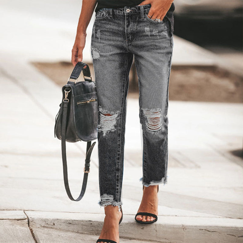 👖✨ Vaqueros Rotos Desgastados Retro para Mujer – Estilo Vintage, Ajuste Cómodo y Look Casual con Mucha Personalidad