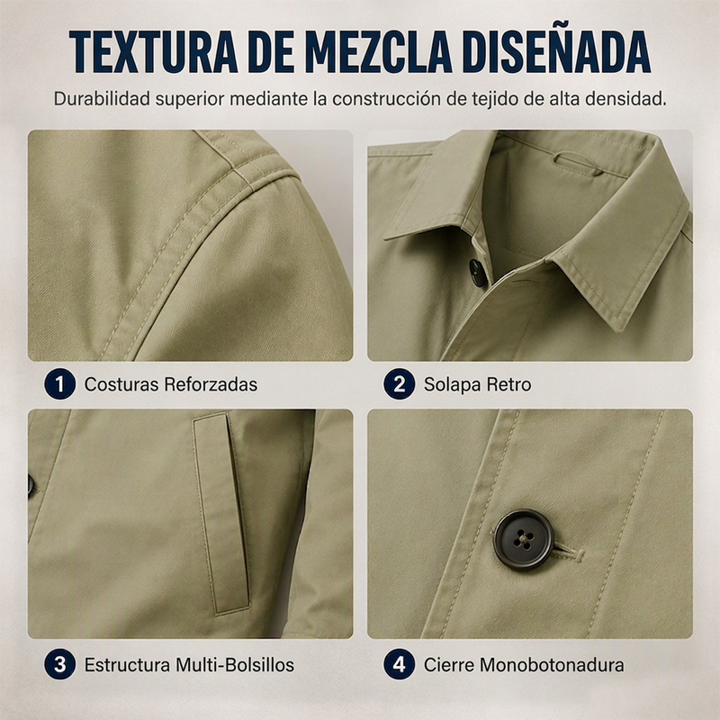 Gabardina impermeable de media longitud para hombre