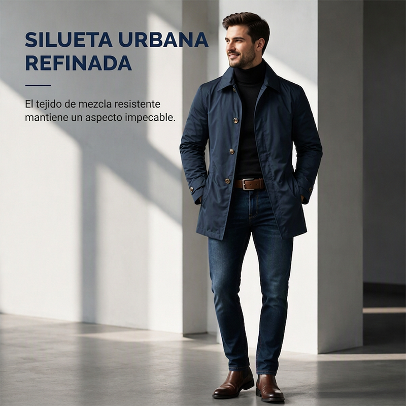 Gabardina impermeable de media longitud para hombre