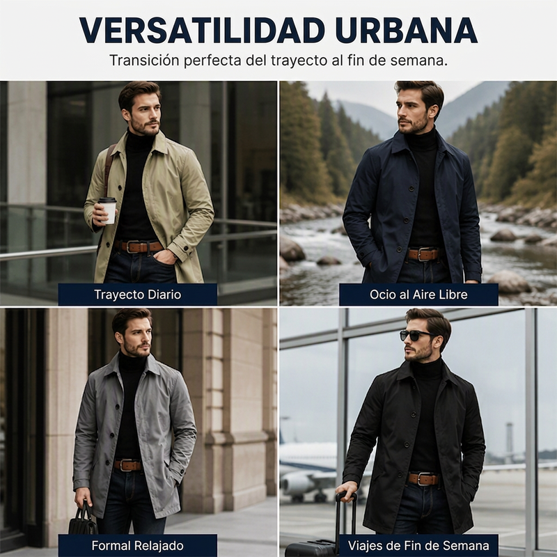 Gabardina impermeable de media longitud para hombre