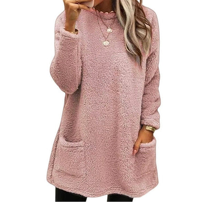 Top de manga larga con cuello redondo cálido para mujer