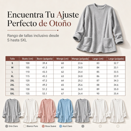 Top de manga larga con cuello redondo cálido para mujer