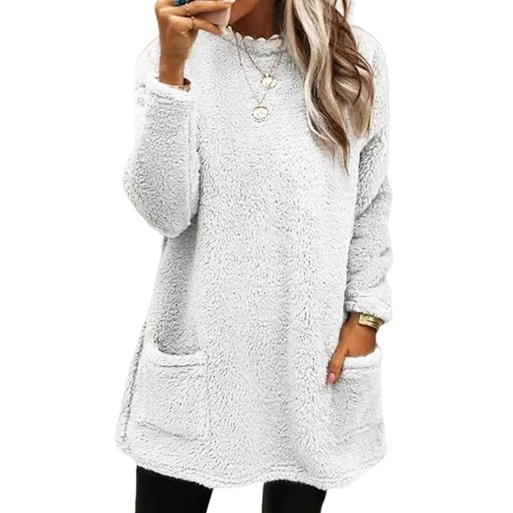 Top de manga larga con cuello redondo cálido para mujer