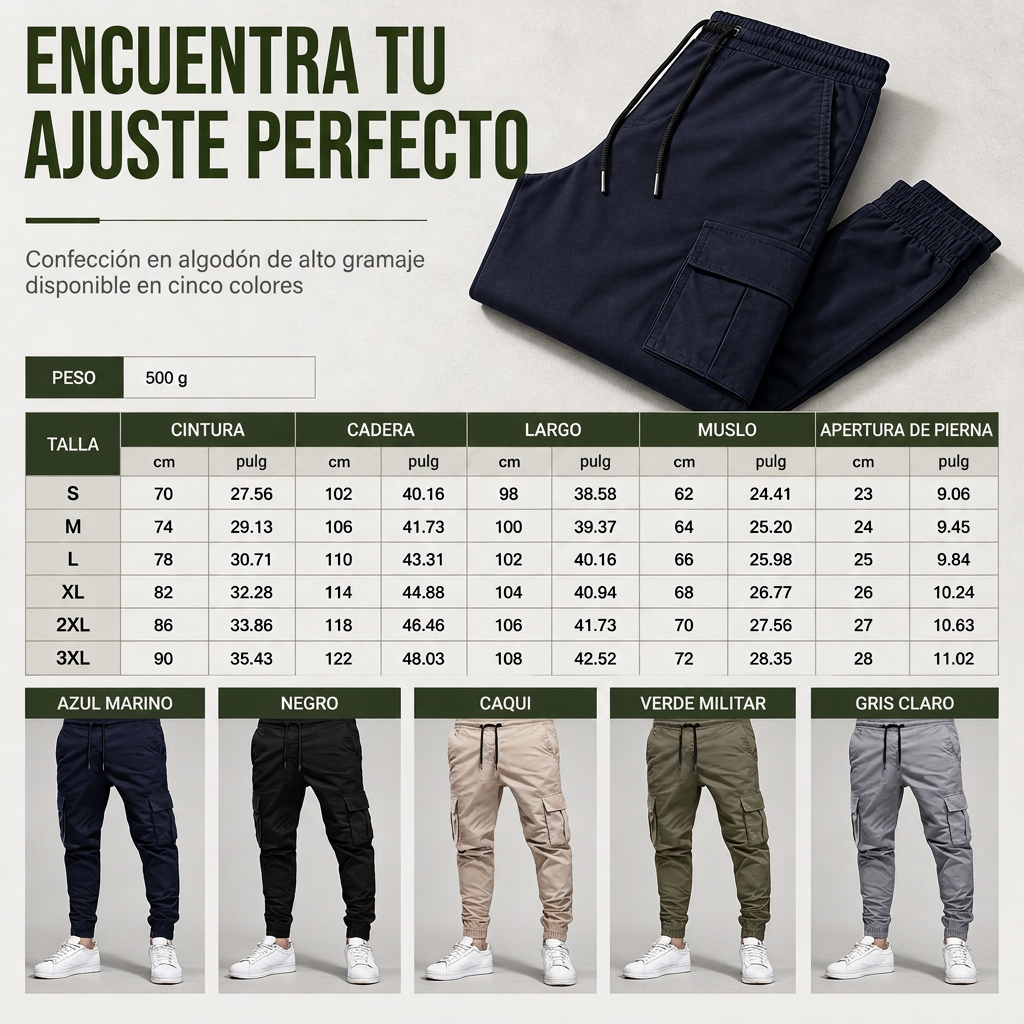 👖 Pantalones Cargo Jogger para Hombre – Corte Cónico, Múltiples Bolsillos y Comodidad Todo el Día