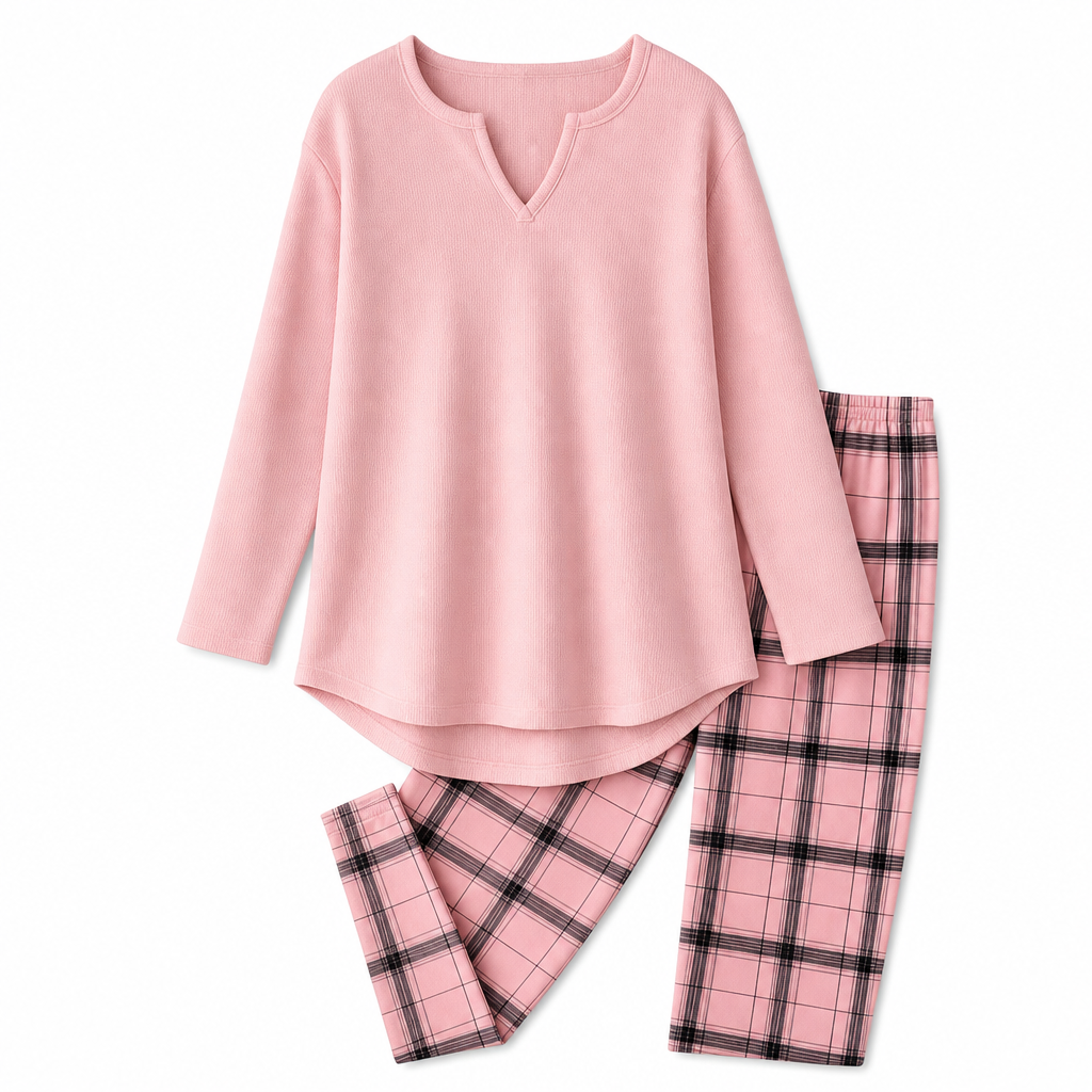 Conjunto de top de punto y leggings a cuadros para mujer