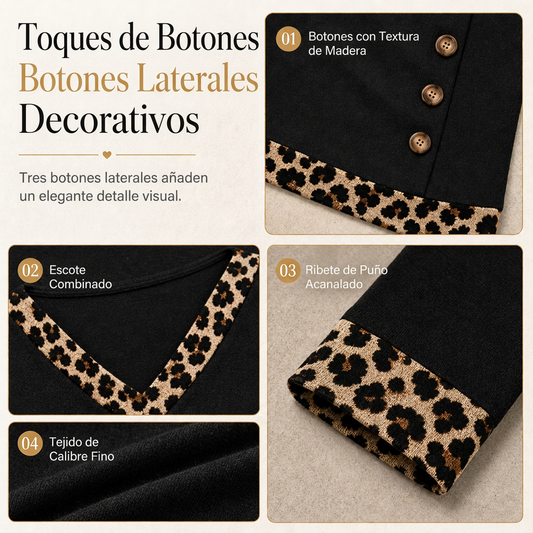 Top de punto de manga larga con cuello en V para mujer