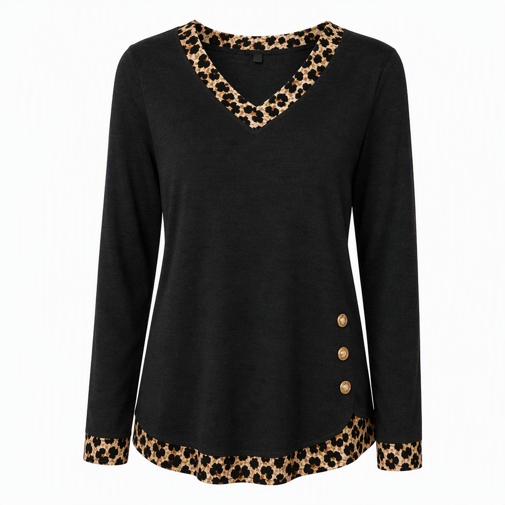Top de punto de manga larga con cuello en V para mujer