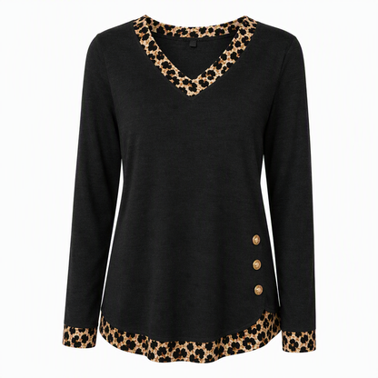 Top de punto de manga larga con cuello en V para mujer