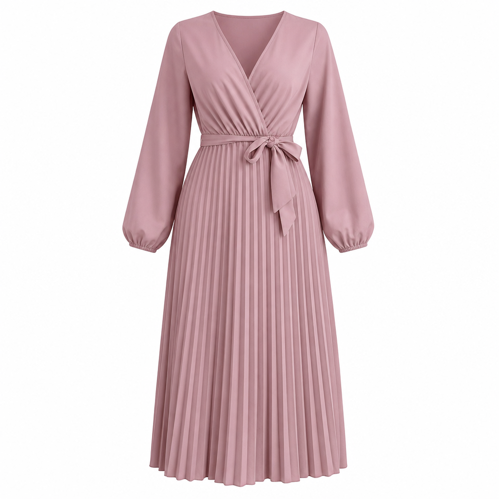 Vestido maxi plisado con cuello en V cruzado elegante para mujer
