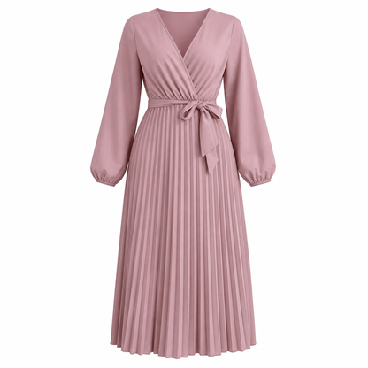 Vestido maxi plisado con cuello en V cruzado elegante para mujer