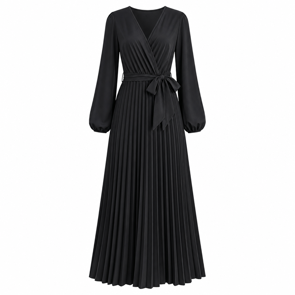 Vestido maxi plisado con cuello en V cruzado elegante para mujer