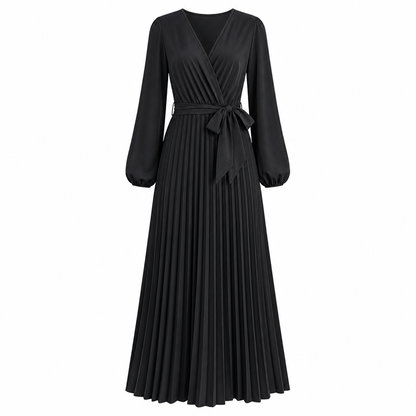 Vestido maxi plisado con cuello en V cruzado elegante para mujer