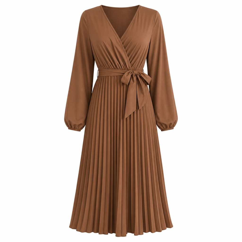 Vestido maxi plisado con cuello en V cruzado elegante para mujer