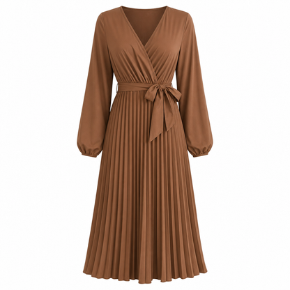 Vestido maxi plisado con cuello en V cruzado elegante para mujer