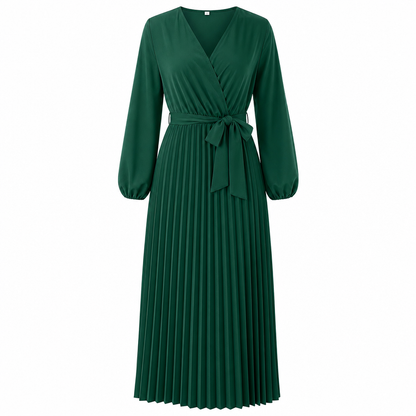 Vestido maxi plisado con cuello en V cruzado elegante para mujer