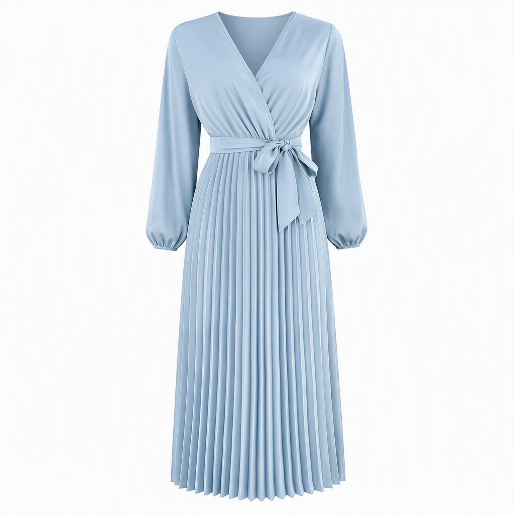 Vestido maxi plisado con cuello en V cruzado elegante para mujer
