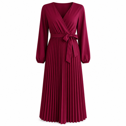 Vestido maxi plisado con cuello en V cruzado elegante para mujer