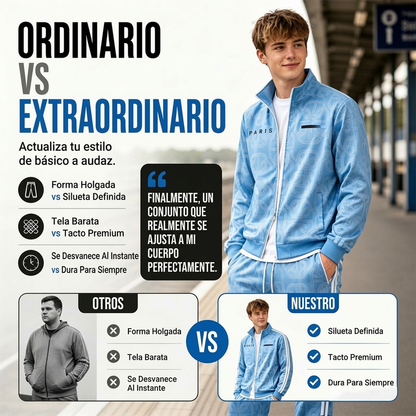 🔥 ¡50% OFF POR TIEMPO LIMITADO! 🧥 Conjunto Deportivo de Chaqueta y Pantalón con Estampado Geométrico para Hombre – Moderno, Cómodo y Casual ✨