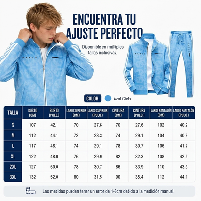 🔥 ¡50% OFF POR TIEMPO LIMITADO! 🧥 Conjunto Deportivo de Chaqueta y Pantalón con Estampado Geométrico para Hombre – Moderno, Cómodo y Casual ✨