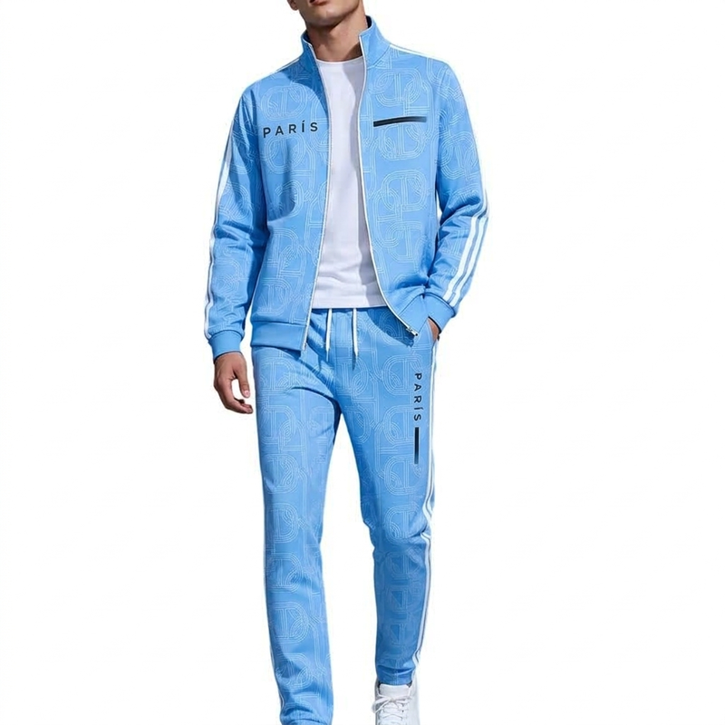 🔥 ¡50% OFF POR TIEMPO LIMITADO! 🧥 Conjunto Deportivo de Chaqueta y Pantalón con Estampado Geométrico para Hombre – Moderno, Cómodo y Casual ✨