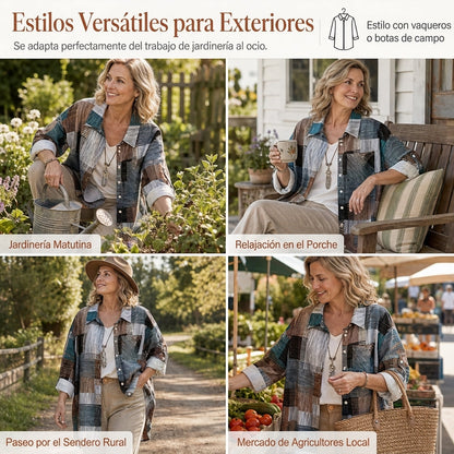 🔥CHOLLO⭐MÁS VENDIDO🏆Camisa a cuadros de manga larga – corte holgado, talla grande y protección solar para entretiempo