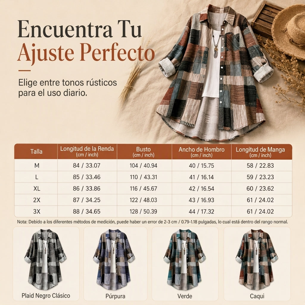 🔥CHOLLO⭐MÁS VENDIDO🏆Camisa a cuadros de manga larga – corte holgado, talla grande y protección solar para entretiempo