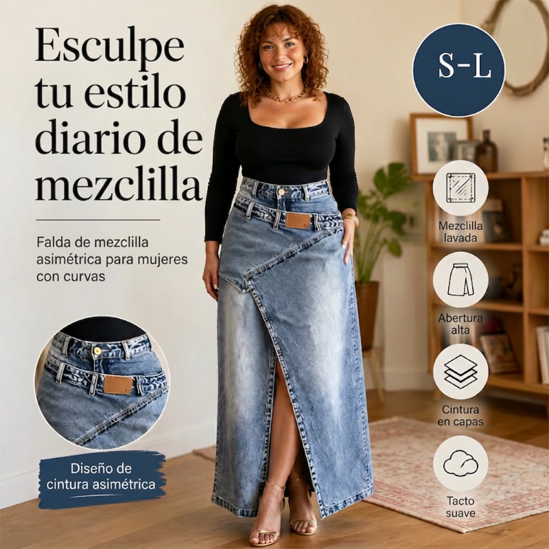 ⌛Oferta por tiempo limitado: falda larga vaquera con cintura escalonada para mujer