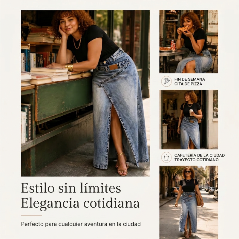 ⌛Oferta por tiempo limitado: falda larga vaquera con cintura escalonada para mujer