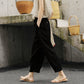 Pantalones casual vintage de algodón y lino con cintura elástica para mujer