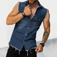 CAMISA VAQUERA SIN MANGAS CON SOLAPA VINTAGE PARA HOMBRE