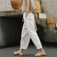Pantalones casual vintage de algodón y lino con cintura elástica para mujer