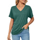 Nuevo jersey casual con cuello de pico de color sólido suelto damas tops