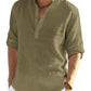 Ventas calientes - Camisa de manga larga de lino de algodón para hombres