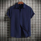 Camisa de lino de algodón de manga corta con botones de color sólido suelto informal para hombre