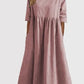 Vestido casual de algodón fruncido con bolsillo de cuello redondo para mujer-(Compre 2 obtenga envío gratis)