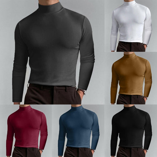 Camiseta de manga larga ajustada con cuello alto para hombre-compre 3 envío gratis