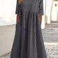 Vestido casual de algodón fruncido con bolsillo de cuello redondo para mujer-(Compre 2 obtenga envío gratis)