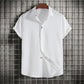 Camisa de lino de algodón de manga corta con botones de color sólido suelto informal para hombre