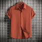 Camisa de lino de algodón de manga corta con botones de color sólido suelto informal para hombre