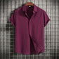 Camisa de lino de algodón de manga corta con botones de color sólido suelto informal para hombre