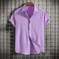 Camisa de lino de algodón de manga corta con botones de color sólido suelto informal para hombre